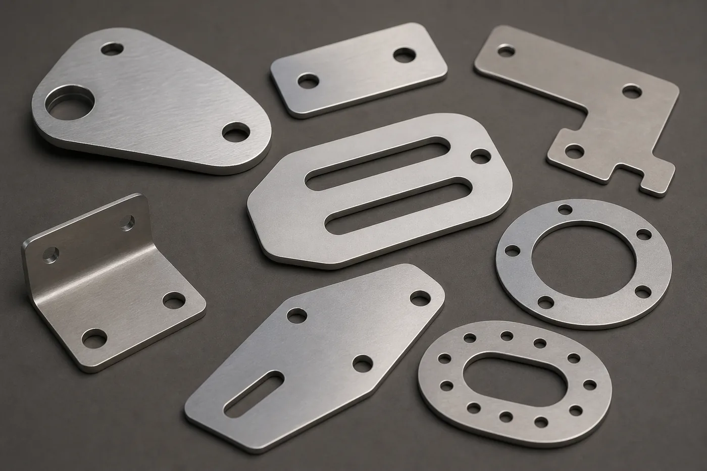 Finished flat laser-cut sheet-metal plates with holes and slots