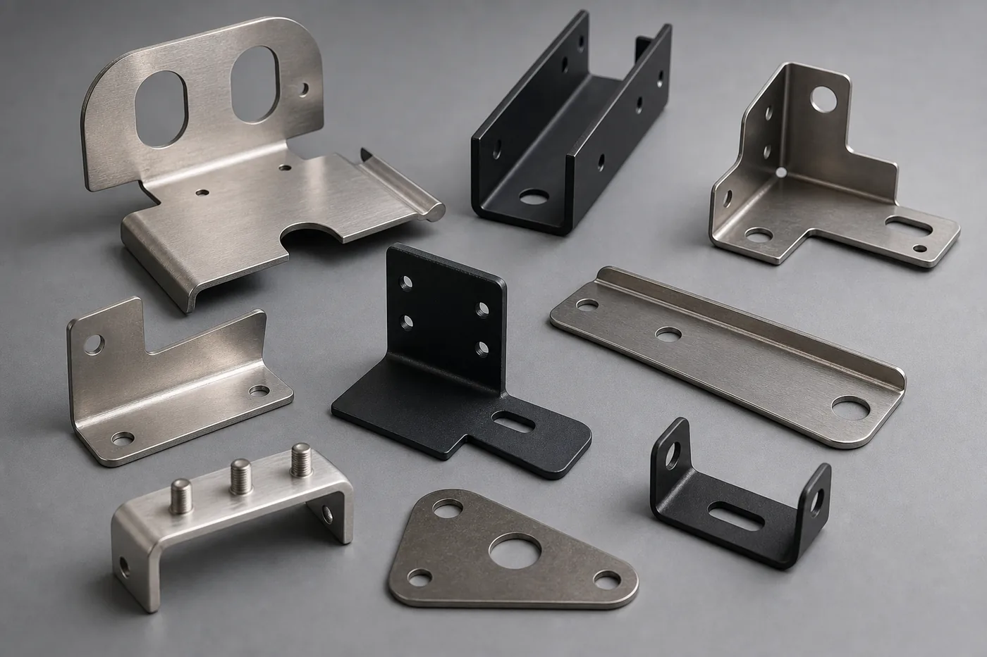 Finished formed sheet-metal brackets with different bend counts