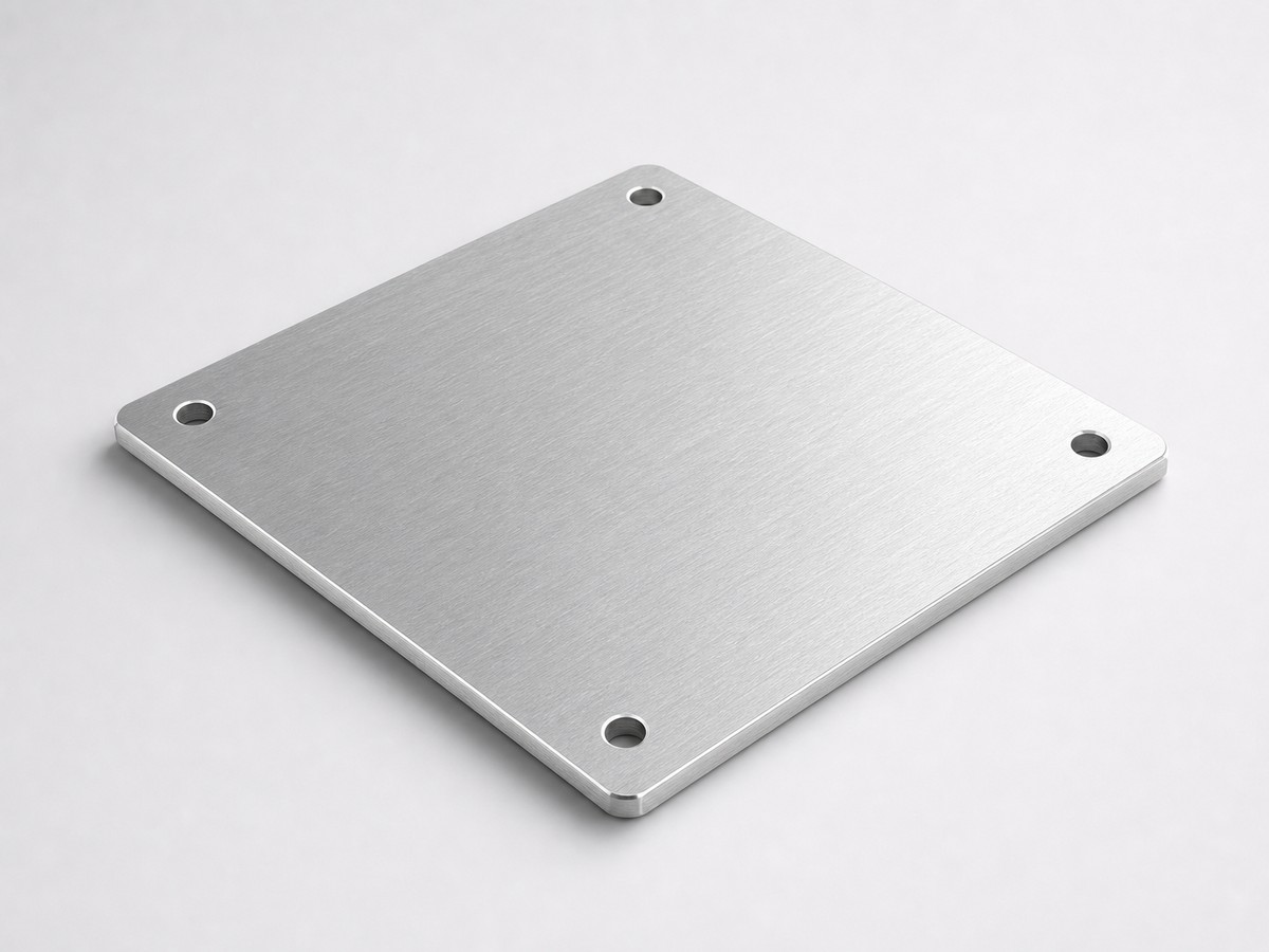 Rendered aluminum laser-cut cover panel with corner holes