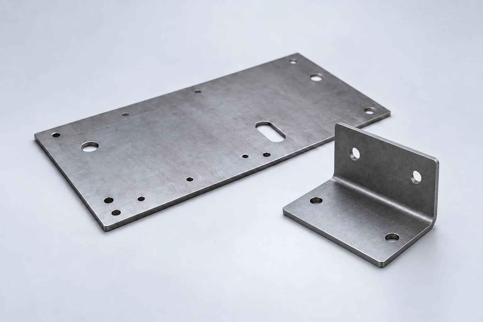 Illustration of a flat laser-cut plate and a simple single-bend L bracket